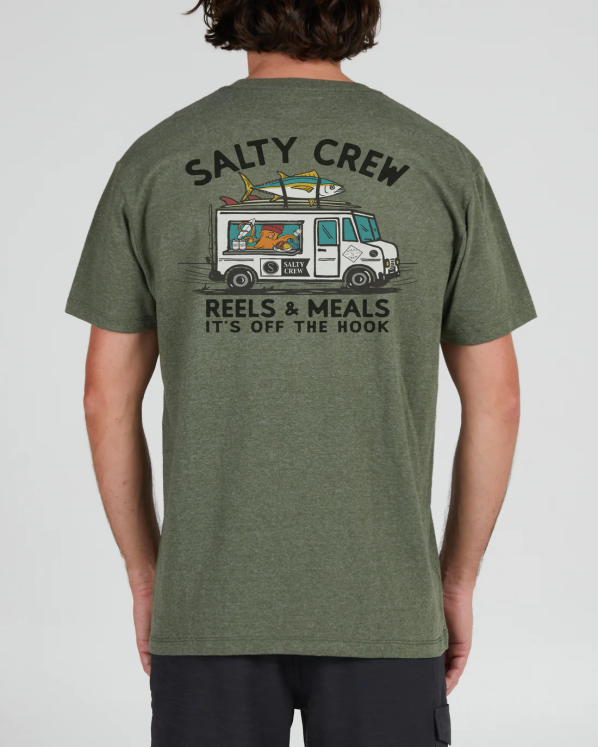 T-SHIRTS MANCHES COURTES Salty Crew REELS & MEALS PREMIUM S/S TEE - Green